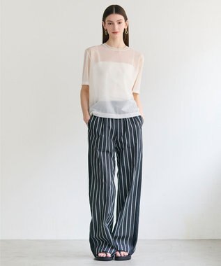 BEIGE， QUARTZ / 側章コンビ ストライプパンツ Black St.