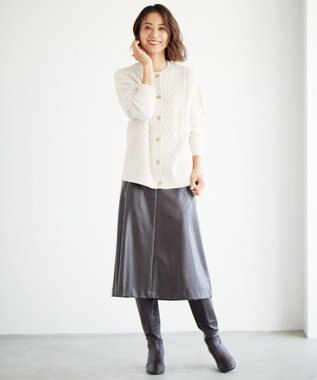 J.PRESS LADIES 【洗える】シンセティックマットleather スカート ブラウン系