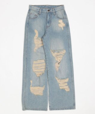 WEGO ダメージストレートデニムパンツ デニム淡加工色