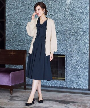 Tiaclasse 【洗える】パール付きパフスリーブカーディガン アイボリー