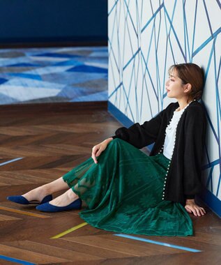 Tiaclasse 【洗える】パール付きパフスリーブカーディガン ブラック