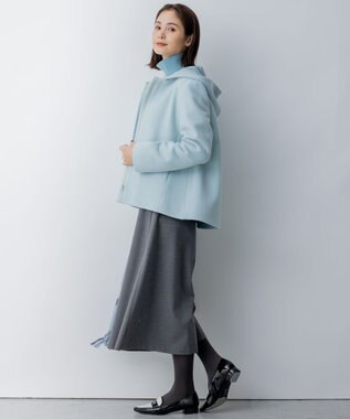 組曲 2WAYショートビーバー フーテッドコート スカイブルー系