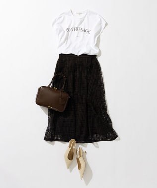 23区 L 【接触冷感/洗える】BON-PRESAGE ロゴ フレンチスリーブ Tシャツ ホワイト系