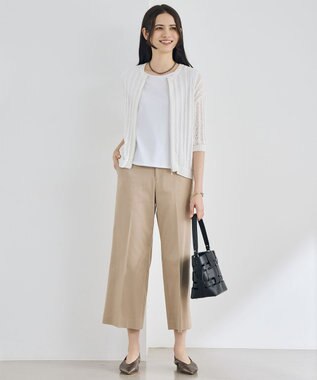 自由区 L 【19号サイズまで展開・カタログ掲載・定番人気・新色追加】コットンサテンクロップド丈ワイドストレート パンツ ベージュ