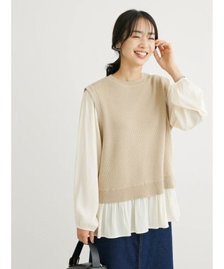 Green Parks とろみ布帛ドッキングニットチュニック