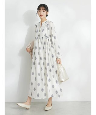 CRAFT STANDARD BOUTIQUE インド綿混フラワーモチーフワンピース Ivory