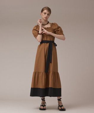 GRACE CONTINENTAL ギャザーロングワンピース ブラウン