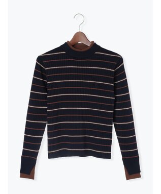 Te chichi 配色レイヤードリブニットプルオーバー ネイビー