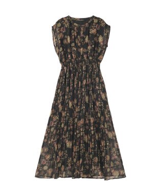 YECCA VECCA シアー花柄プリーツワンピース Black