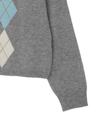 earth music&ecology 【予約】襟付きアーガイルニットカーディガン グレー