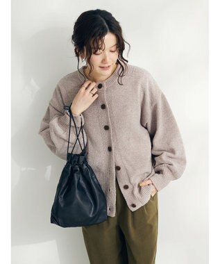 CRAFT STANDARD BOUTIQUE 洗えるコードモールクルーネックカーデイガン Gray Beige