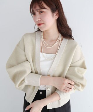 Green Parks ・ＥＬＥＮＣＡＲＥ　ＤＵＥ　ラメＶネックカーディガン Ivory