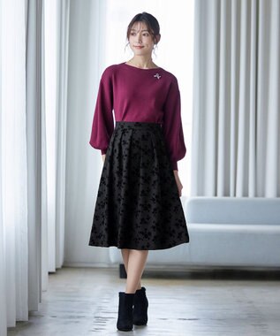 Tiaclasse 【洗える】フロッキースカート ブラック(花柄）