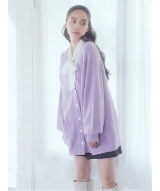 earth music&ecology アンチピリング畦Ｖネックカーディガン Lavender