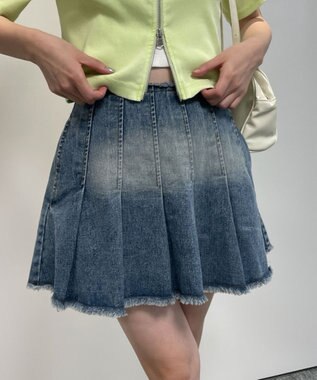 WEGO ヴィンテージウォッシュデニムプリーツスカパン