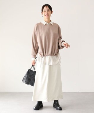 Green Parks すっきり見えシルエットサテンナロースカート Ivory