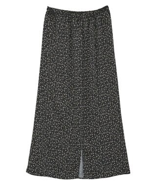 Green Parks すっきり見えシルエットサテンナロースカート Flower Black