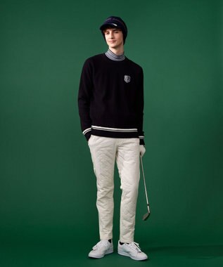 23区GOLF 裏地付きニットで温か【MEN】【蓄熱】ウールブレンド裏付 ニット ネイビー系