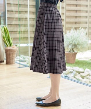 Tiaclasse 【洗える】フロッキースカート チャコールグレー(チェック柄）