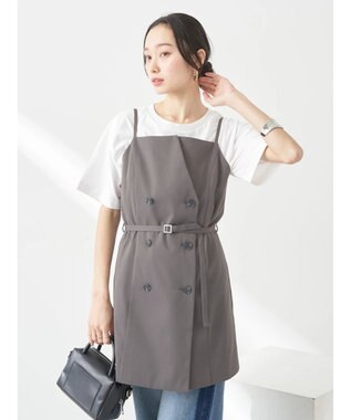 earth music&ecology トレンチ風キャミミニワンピース Dark Gray