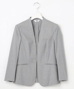 J.PRESS LADIES 【セットアップ対応・洗える・撥水・防汚】コットンFITTYシャーク ノーカラー ジャケット ライトグレー系