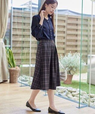 Tiaclasse 【洗える】フロッキースカート チャコールグレー(チェック柄）