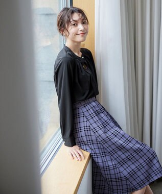 Tiaclasse 【洗える】フロッキースカート ブルー(チェック柄）