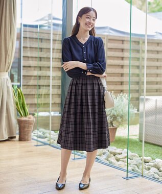 Tiaclasse 【洗える】フロッキースカート チャコールグレー(チェック柄）