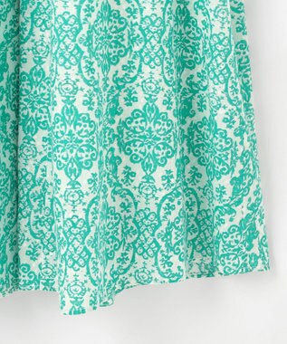 自由区 S ダマスクプリントエンブロイダリー ワンピース グリーン×イエロー刺繍