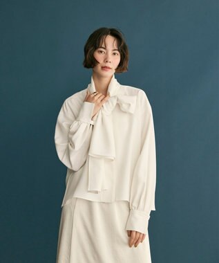 #Newans 【洗濯機可】ビックリボンパウダリーブラウス ホワイト