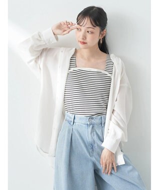 earth music&ecology シアーバンドカラーシャツ Off White