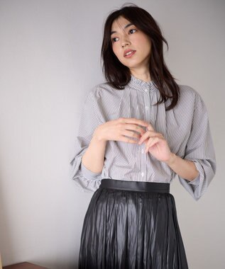 ANY スタンドネックブラウス ブラウンロンスト