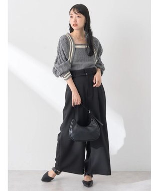 earth music&ecology ベルト付きワイドパンツ Black