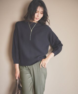 ANY 【洗濯機可】パフスリーブガーターニット ブラック