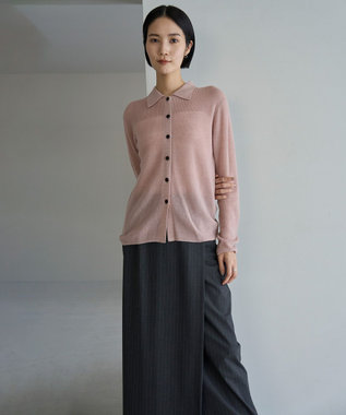 UNFILO ファインアルパカ 襟付きカーディガン ピンク