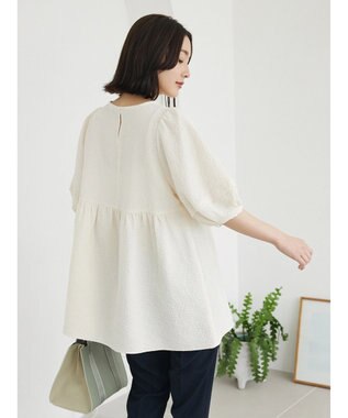 Green Parks ジャガードペプラムブラウス Off White