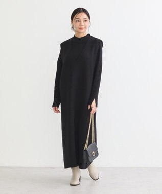 earth music&ecology Ｓｅｔ２点ハイネックプルオーバー＋ニットワンピース Black