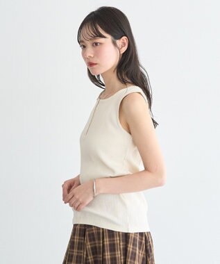 earth music&ecology 【綿100％】ピコミシンヘンリーネックタンクトップ Ivory
