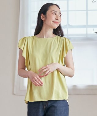 ANY 【接触冷感/UVケア/シワになりにくい】フレアスリーブ Tブラウス ライム