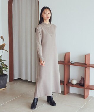 earth music&ecology Ｓｅｔ２点ハイネックプルオーバー＋ニットワンピース Gray Beige