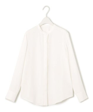 ICB 【WEB限定カラーあり・速乾・洗える】BackSatinAmunzen バンドカラーブラウス ホワイト系