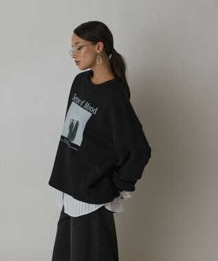 GRACE CONTINENTAL Catphoto裏毛トップ ブラック