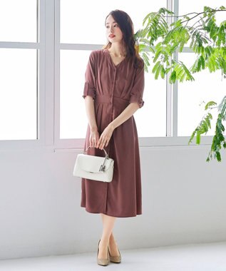 Tiaclasse L 【新色追加・洗える】バックリボン前開きワンピース ピンク