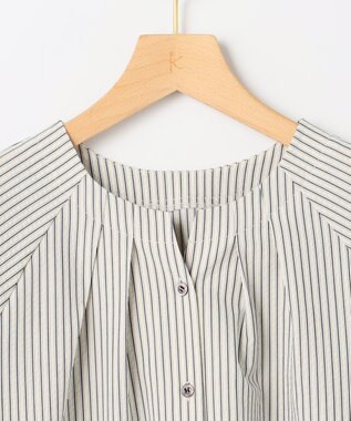 組曲 【先行予約・前後着用可】ソフトサッカーラグランスリーブ ブラウス エクリュ×ネイビーストライプ系1