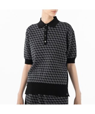ZERO HALLIBURTON 【セットアップ可能】 モノグラム柄 ニットポロシャツ ZHG-W5A4d 85139 ブラック