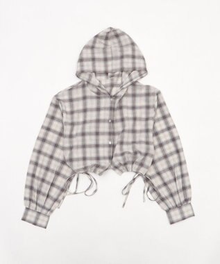 WEGO チェックショートフードシャツ ホワイトアイボリー