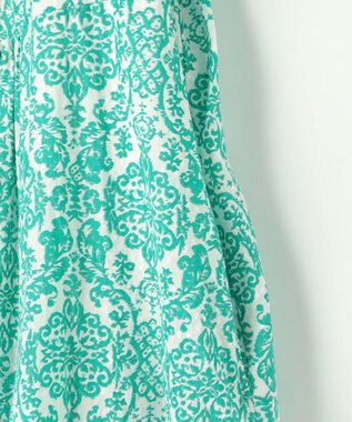 自由区 S ダマスクプリントエンブロイダリー ワンピース グリーン×イエロー刺繍