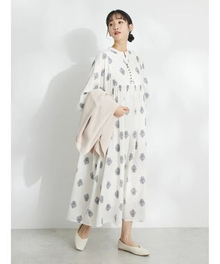 CRAFT STANDARD BOUTIQUE インド綿混フラワーモチーフワンピース Ivory