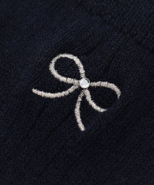 ANY KIDS 【日本製】リボン 刺繍 ハイソックス ネイビー