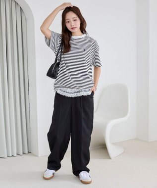 WEGO 【洗える/綿100%】USPOLOワンポイントTシャツ ホワイトボーダー